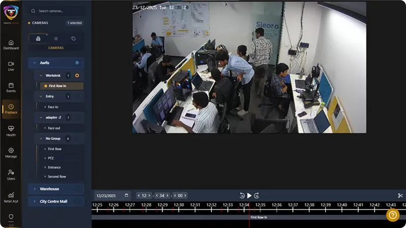 AI-powered forensic search and playback interface for the safety team